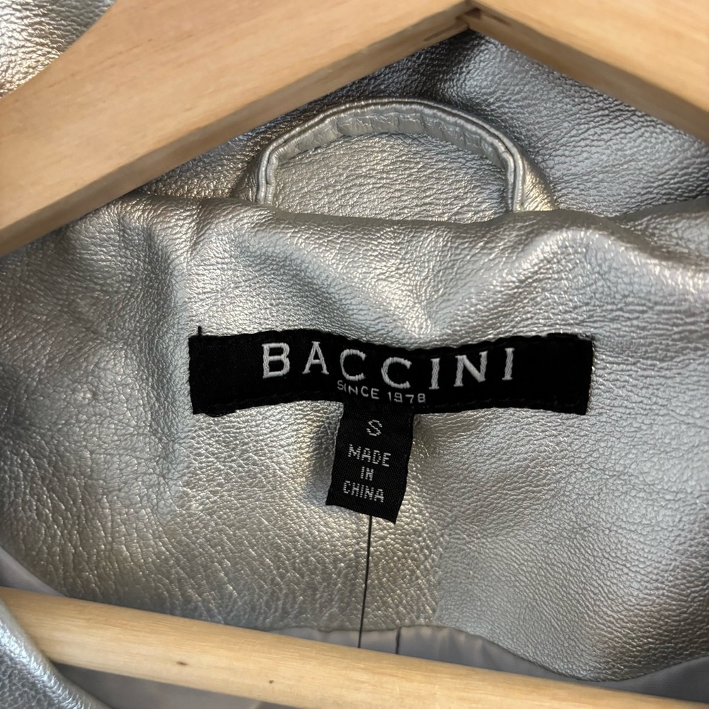 Baccini Women's Metallic Silver Leather Jacket - Picture 5 of 10